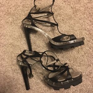 Céline clear & black leather platform sandals